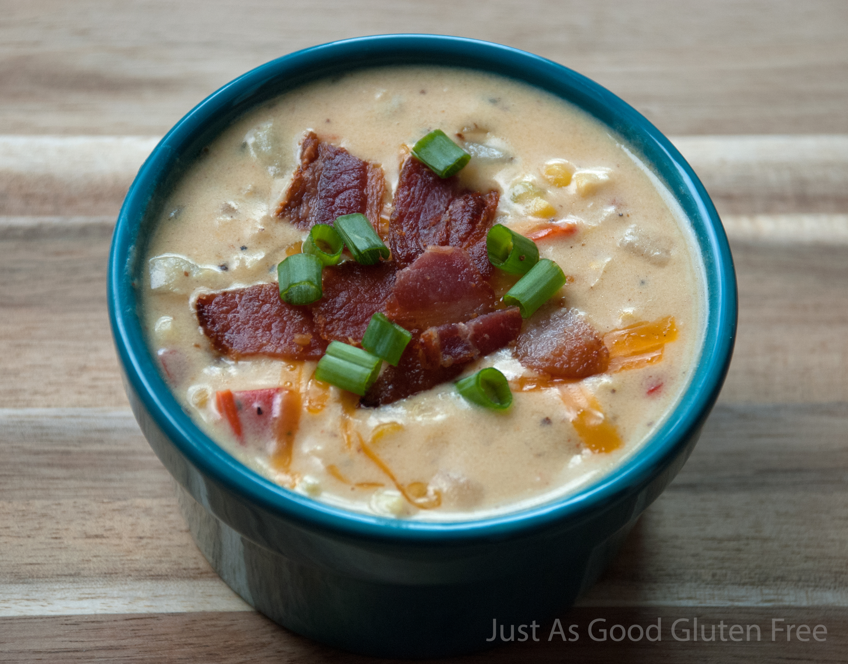 Gluten Free Creamy Corn Chowder with Toppings