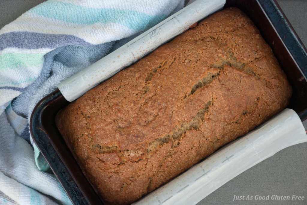 Gluten free banana bread in pan