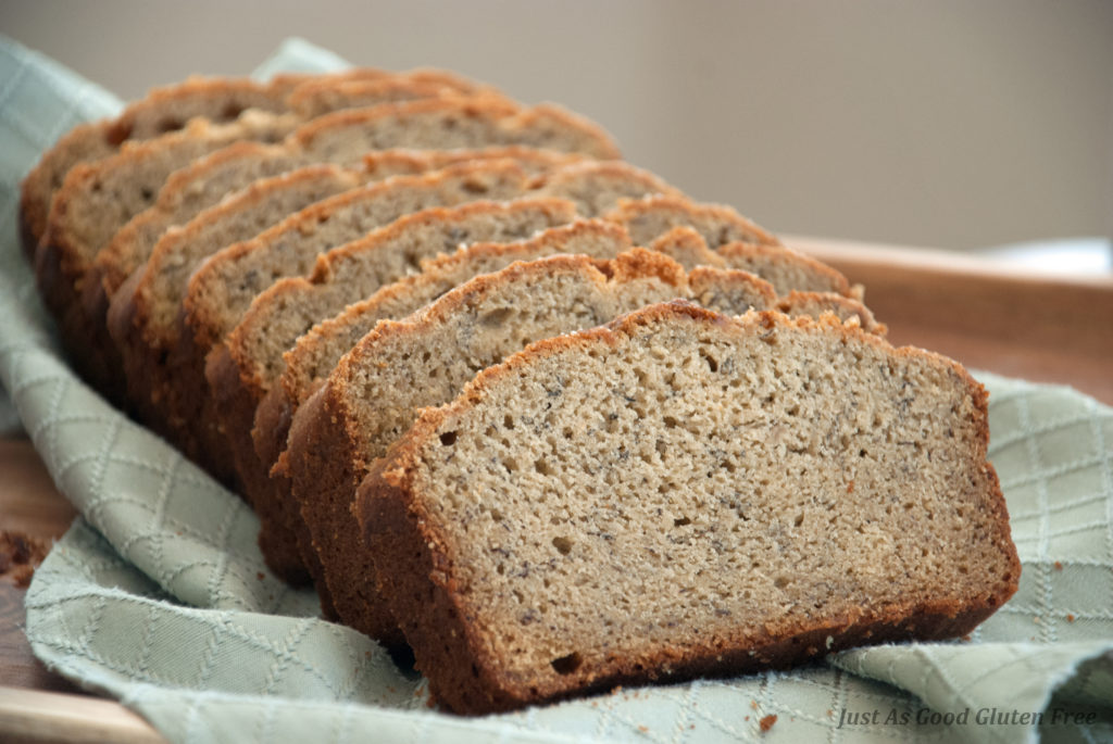 Gluten free banana bread slices stacked