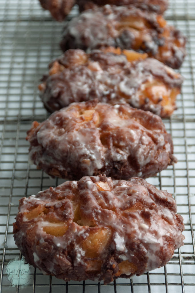Row of gluten free apple fritters