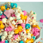 Yellow, pink and blue cotton candy popcorn