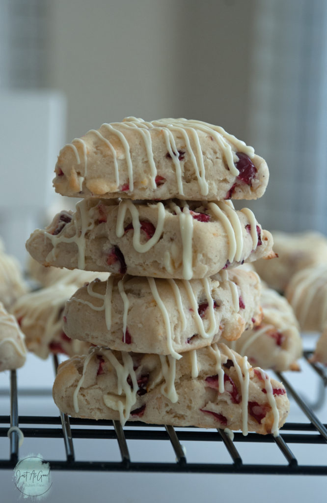 Gluten free white chocolate cranberry scone stacl