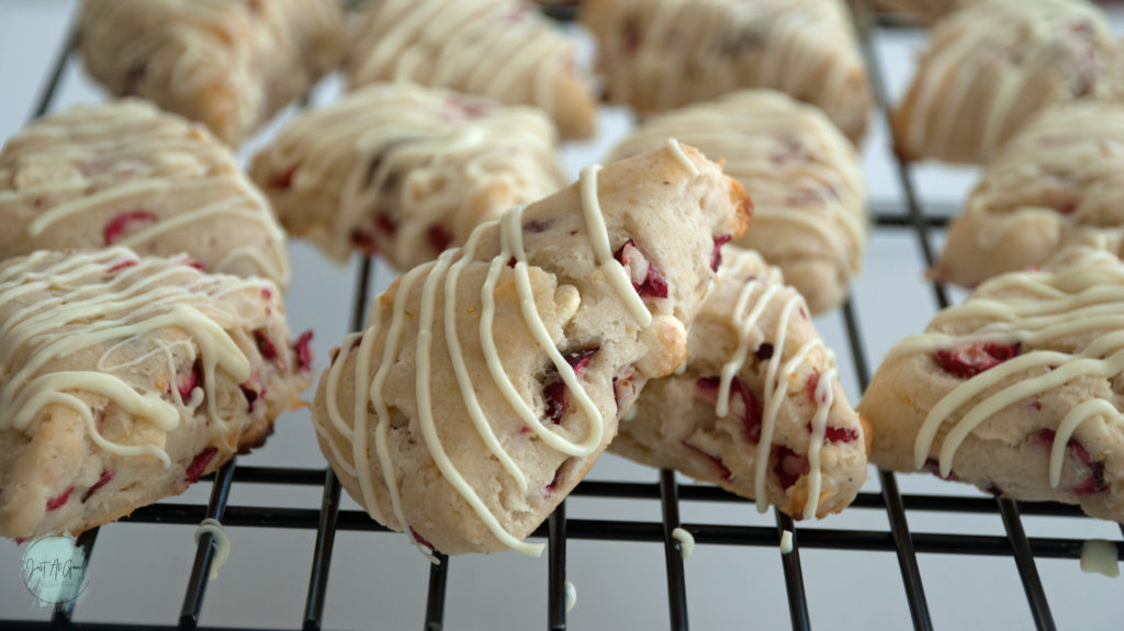 Gluten free white chocolate cranberry scone tilted