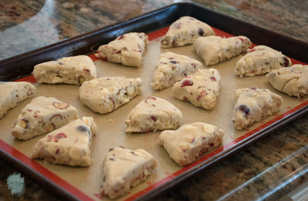 Gluten free white chocolate cranberry scone dough prebake