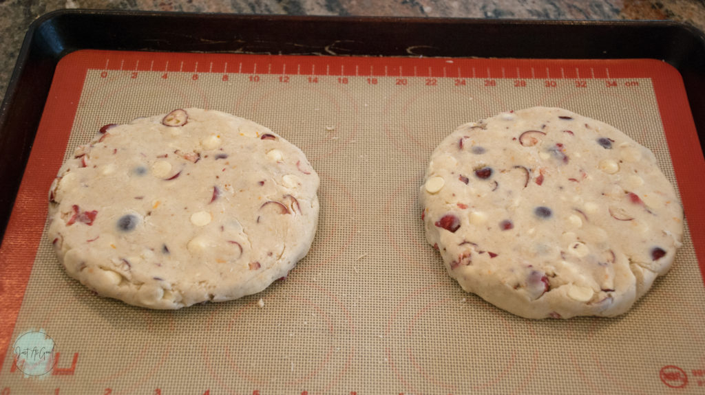 Gluten free white chocolate cranberry scone dough rounds