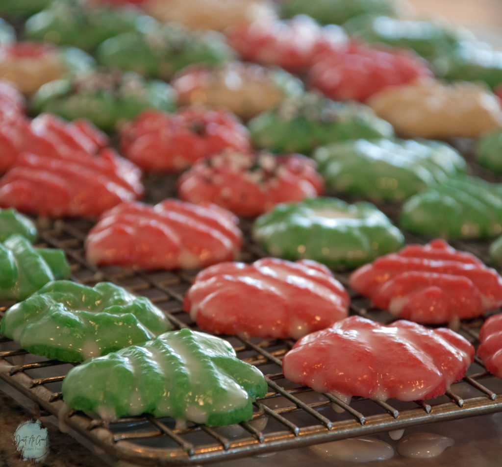 Gluten Free Spritz Cookies iced on rack side view