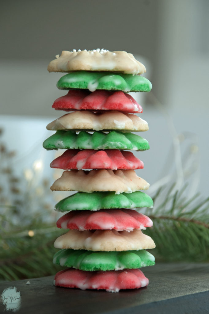 Gluten Free Spritz Cookies multi-colored stacked