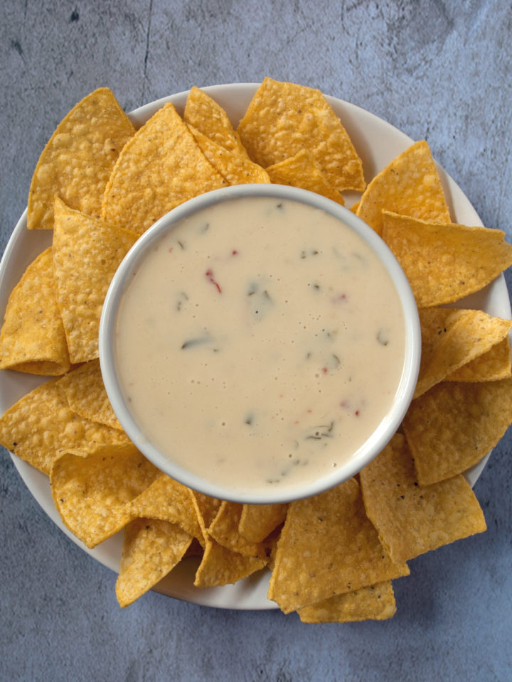 Gluten Free Queso Blanco and tortilla chip plate