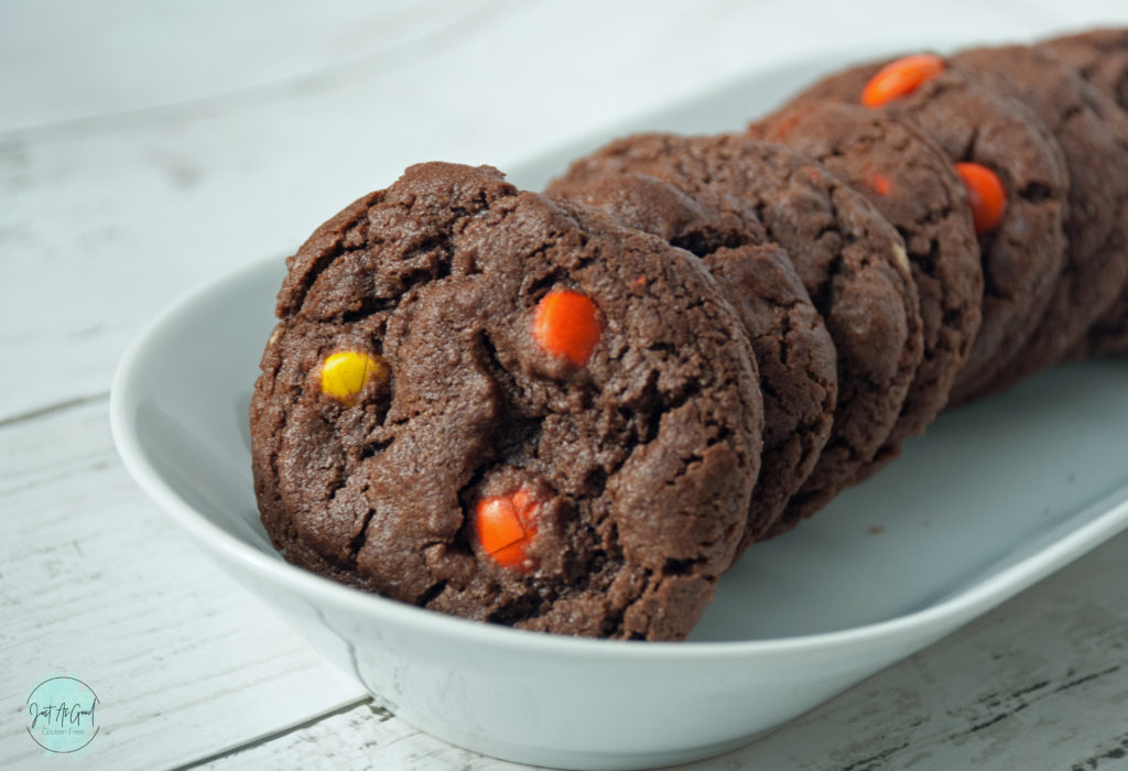 Row of Gluten Free Chocolate Reese's Pieces Cookies