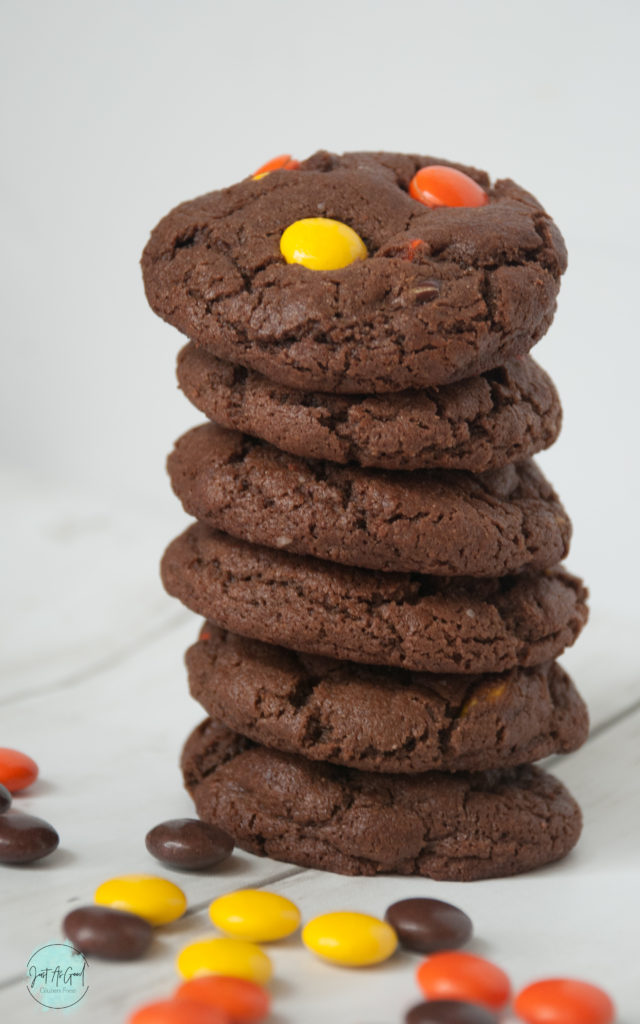 Gluten Free Chocolate Reese's Pieces Cookies stack