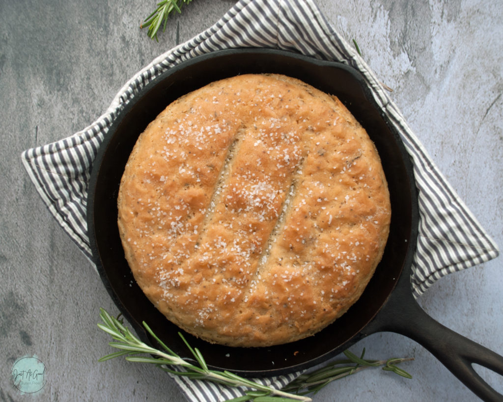 Gluten Free Rosemary Bread in cast iron pan
