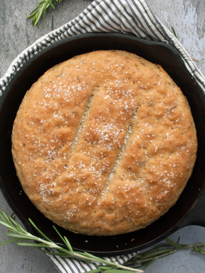 Gluten Free Rosemary Bread in cast iron pan