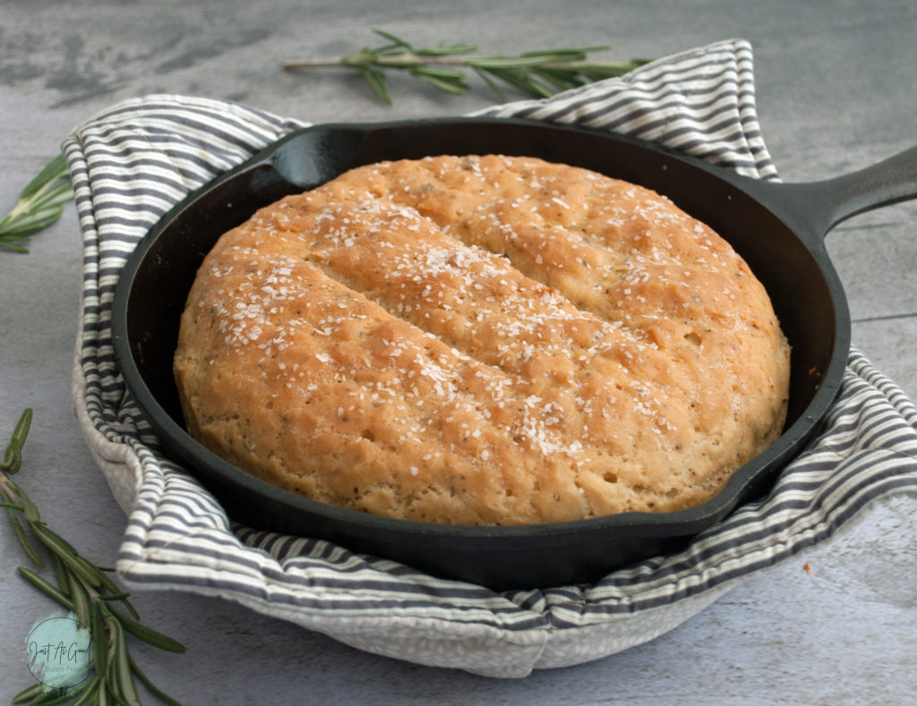 Gluten Free Rosemary Bread in cast iron pan