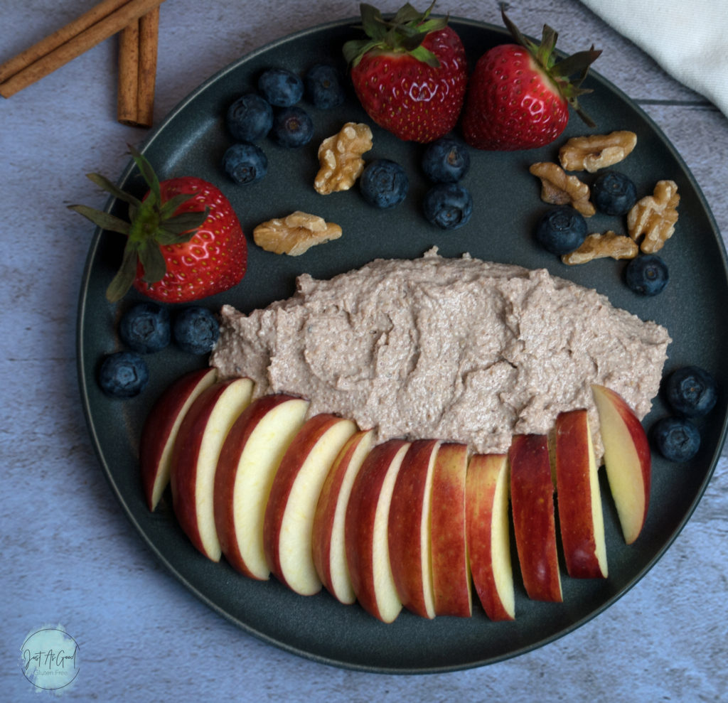 Walnut Snickerdoodle Dip on plate with fruit