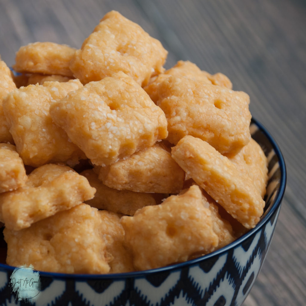 Bowl of gluten free cheddar crackers