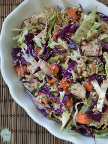 Side view of Gluten Free Asian Chicken Ramen Noodle Salad