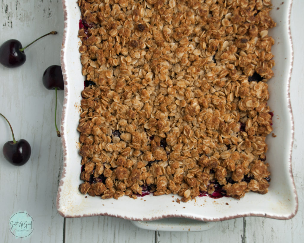 Gluten free cherry crisp top view