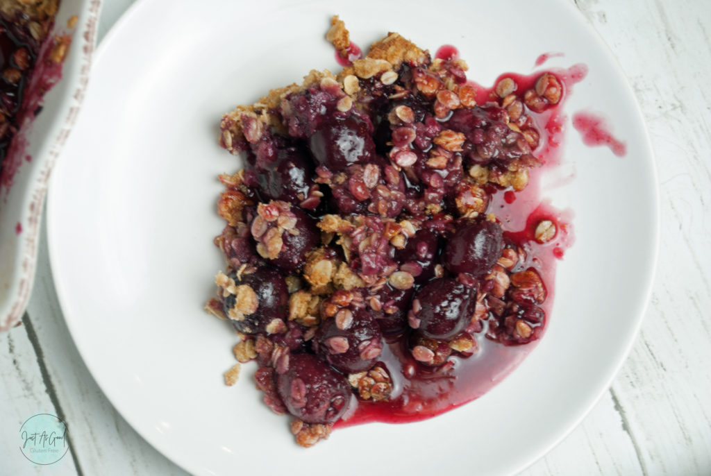 Gluten free cherry crisp on plate