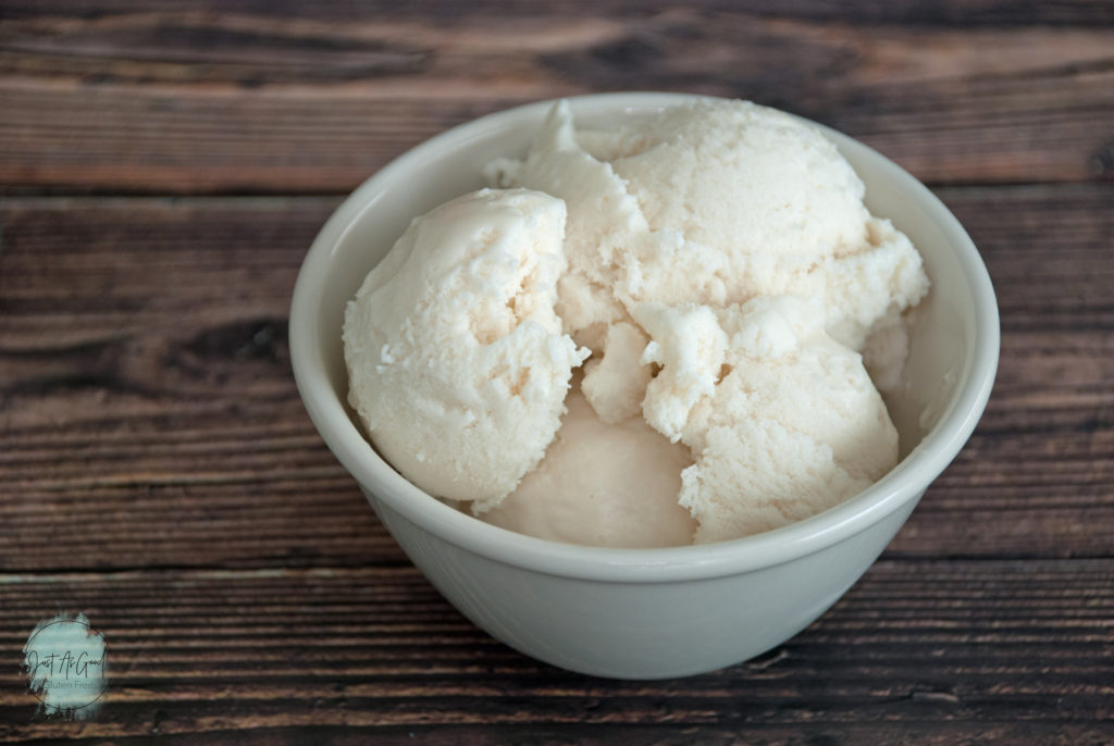 Bowl of coconut ice cream side view