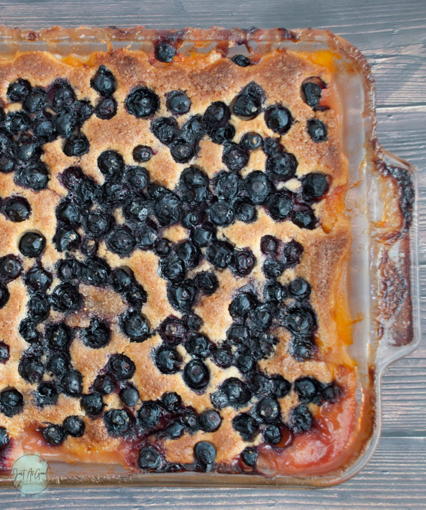 gluten free blueberry peach cobbler top view