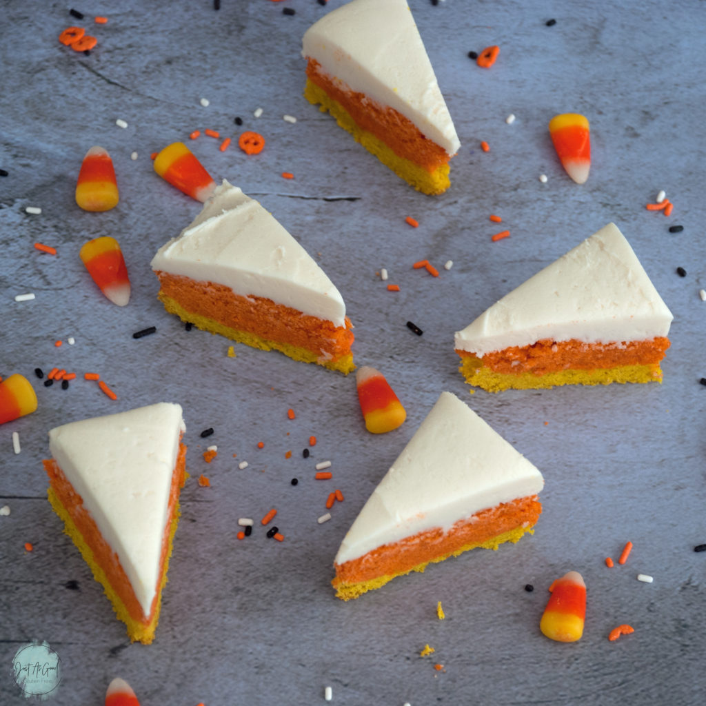 top view of gluten free candy corn sugar cookie bars