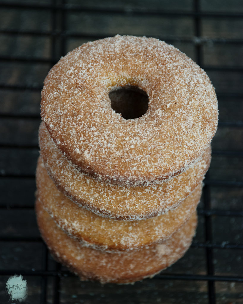 Tall stack and top view of Gluten Free Baked Apple Cider Donuts