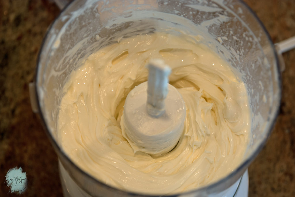 food processor top shot of whipped cream cheese