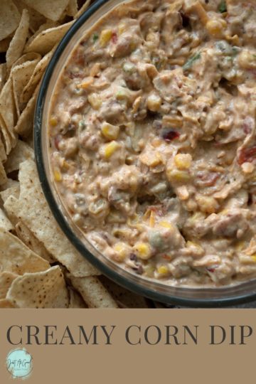 bowl of creamy corn dip with tortilla chips