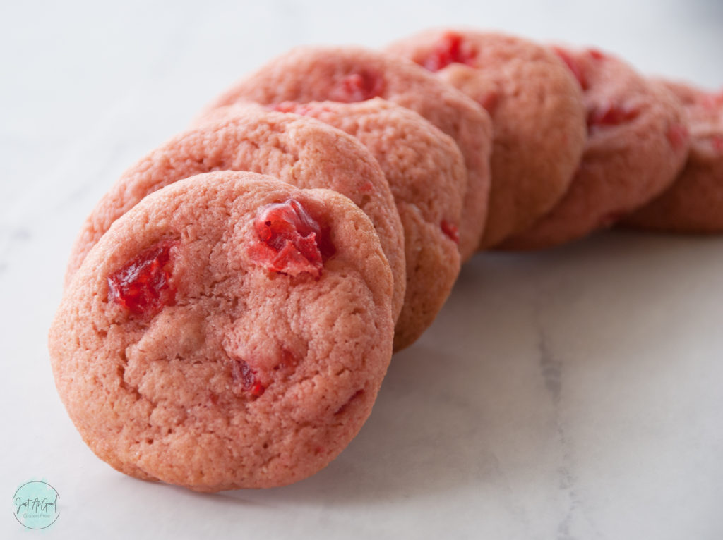 curved row of cherry cookies with no white chocolate
