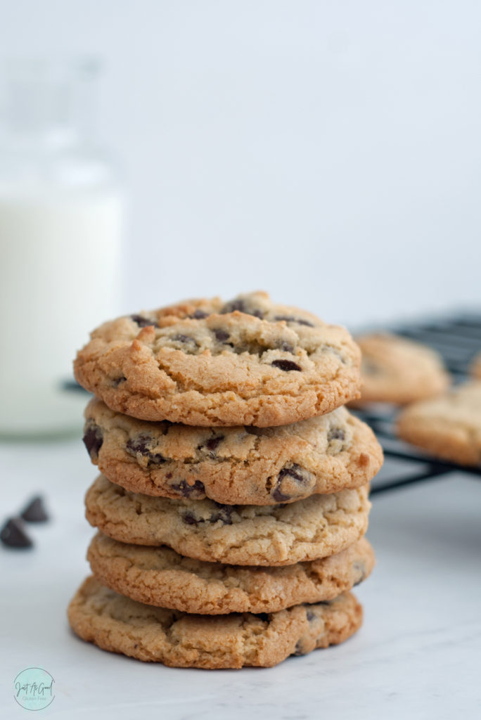 stack of 5 gluten free chocolate chip cookies