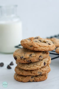 tilting stack of gluten free chocolate chip cookies