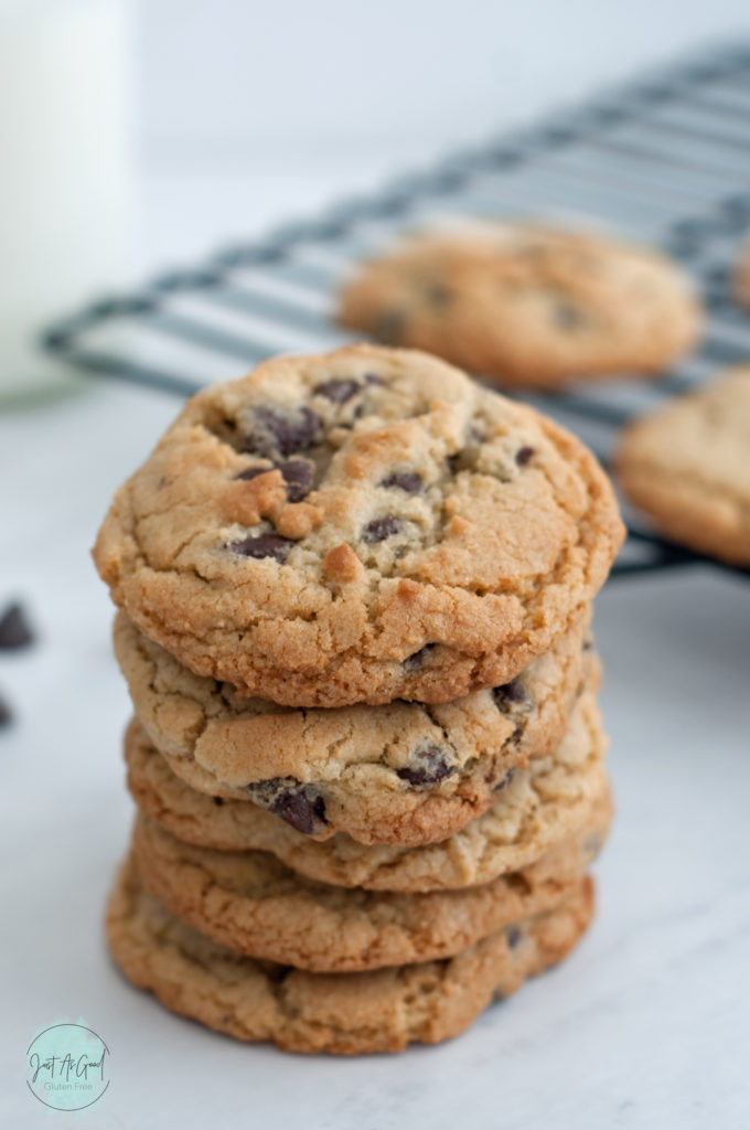 stack of gluten free chocolate chip cookies