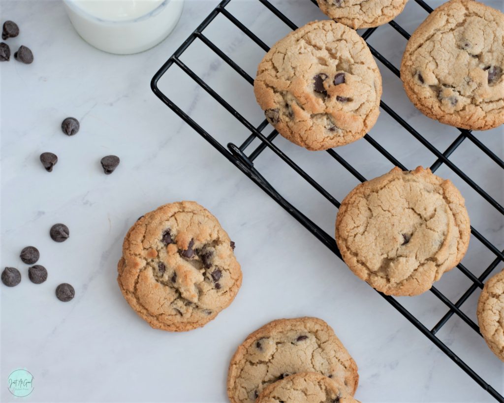 Gluten Free Chocolate Chip Pudding Cookies top view on rack