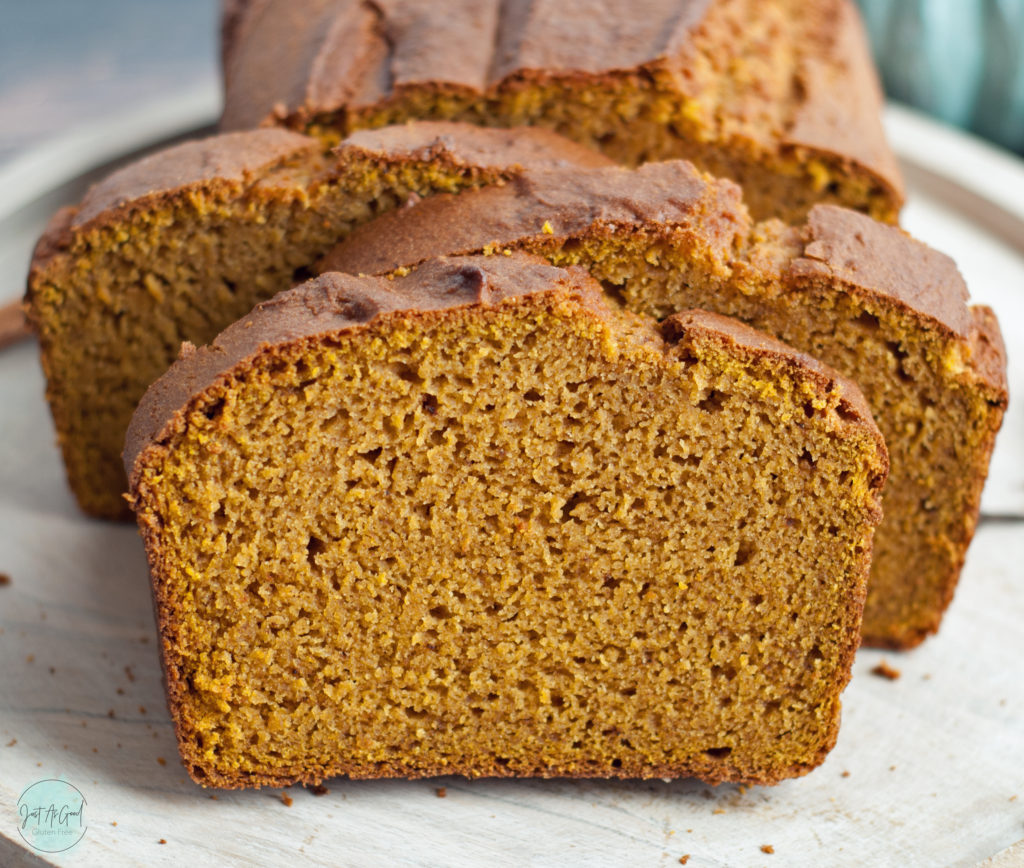 a row of gluten free pumpkin bread slices