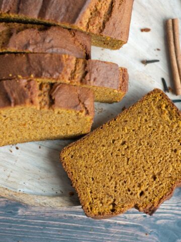 board of gluten free pumpkin bread sliced