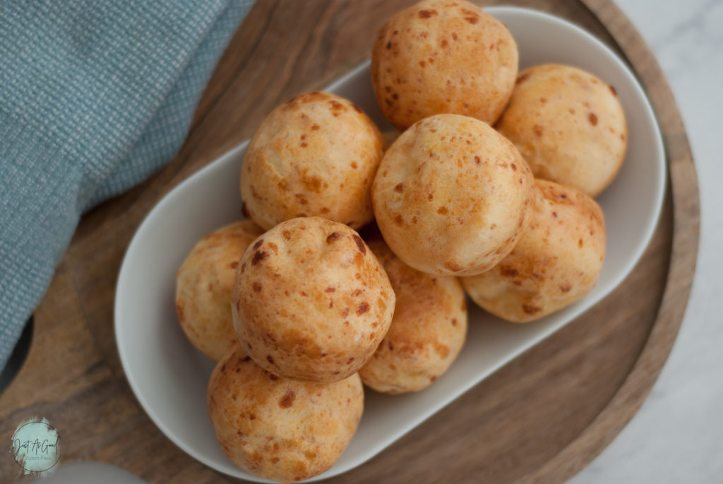 A birds eye view of a plate of Gluten Free Brazilian Cheese Bread Rolls