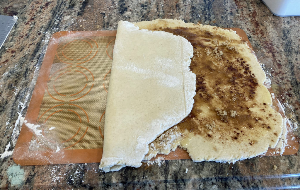 Gluten free Cinnamon Twist Bun dough folded into one third