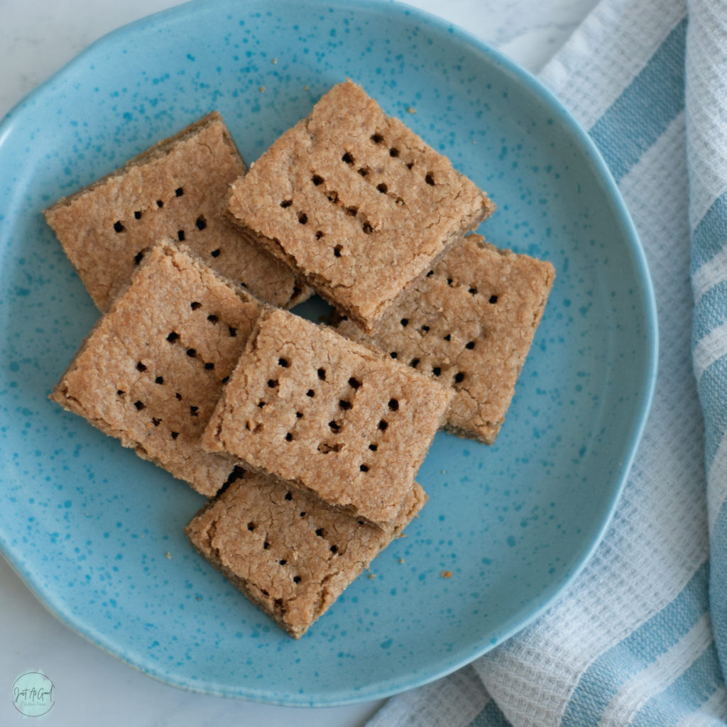 gluten free graham crackers on blue plate