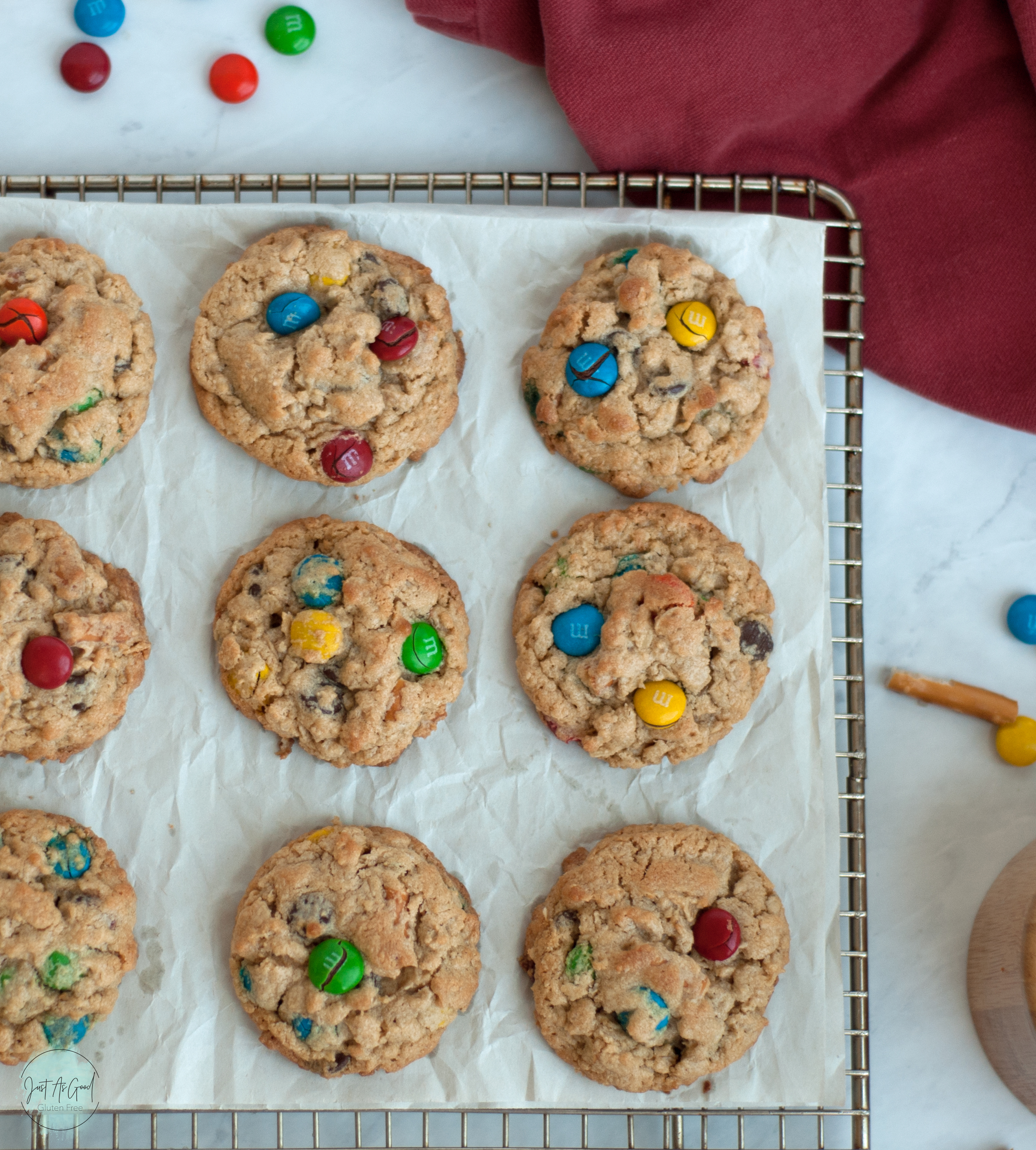 a cookie rack of monster cookies