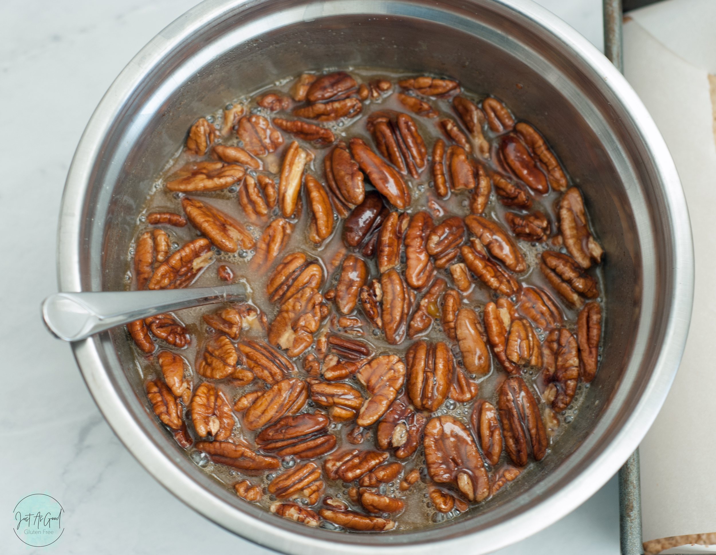 bowl of pecan pie bar filling