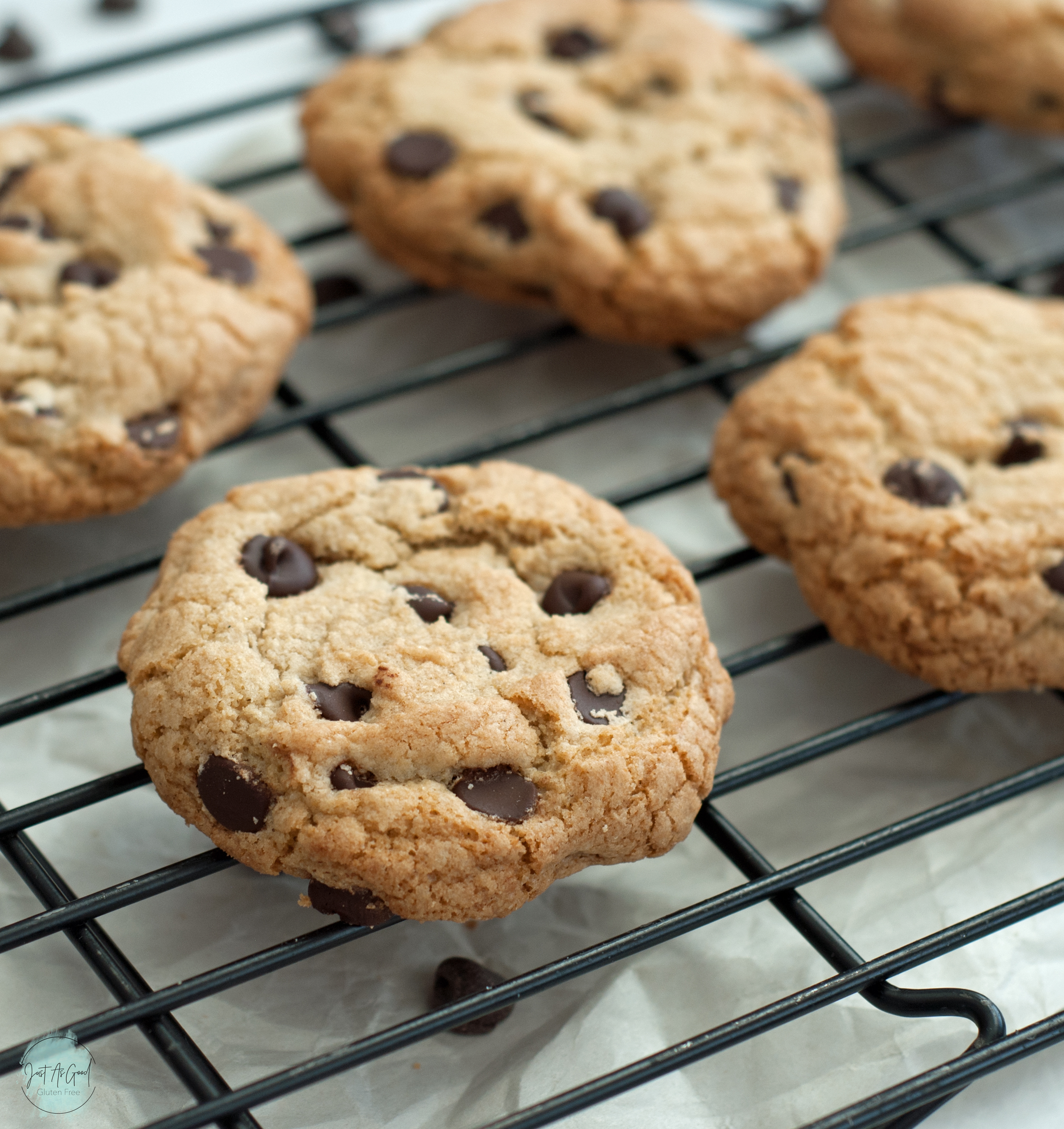 chocolate chip cookies on wire rack