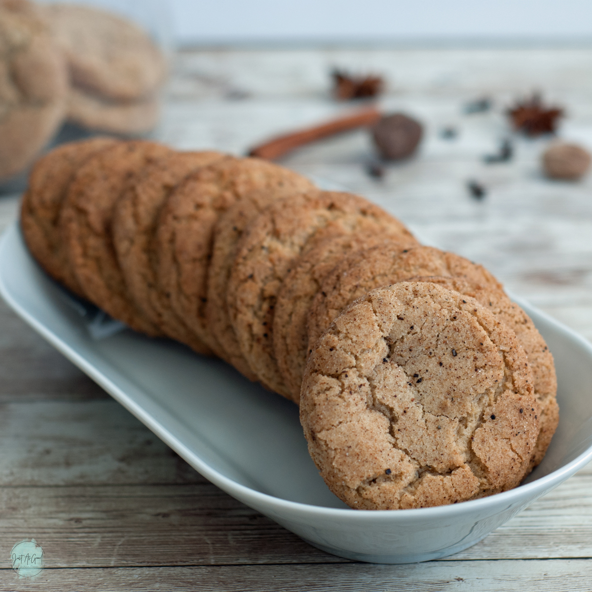 a row of gluten free chai snickerdoodle cookies