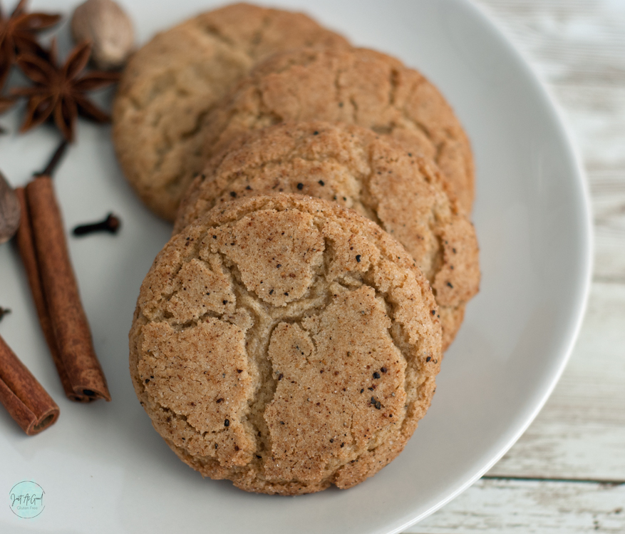 a row of gluten free chai snickerdoodles on a plate